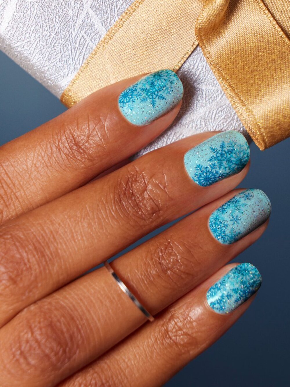 Color Street Snow Wonder Blue Snowflake Glitter Nail Polish Strips NIP